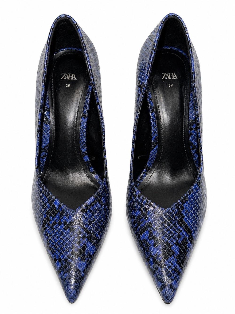 ZARA Blue Snake-Print Pointed Pumps Heels Size 39 / US 8